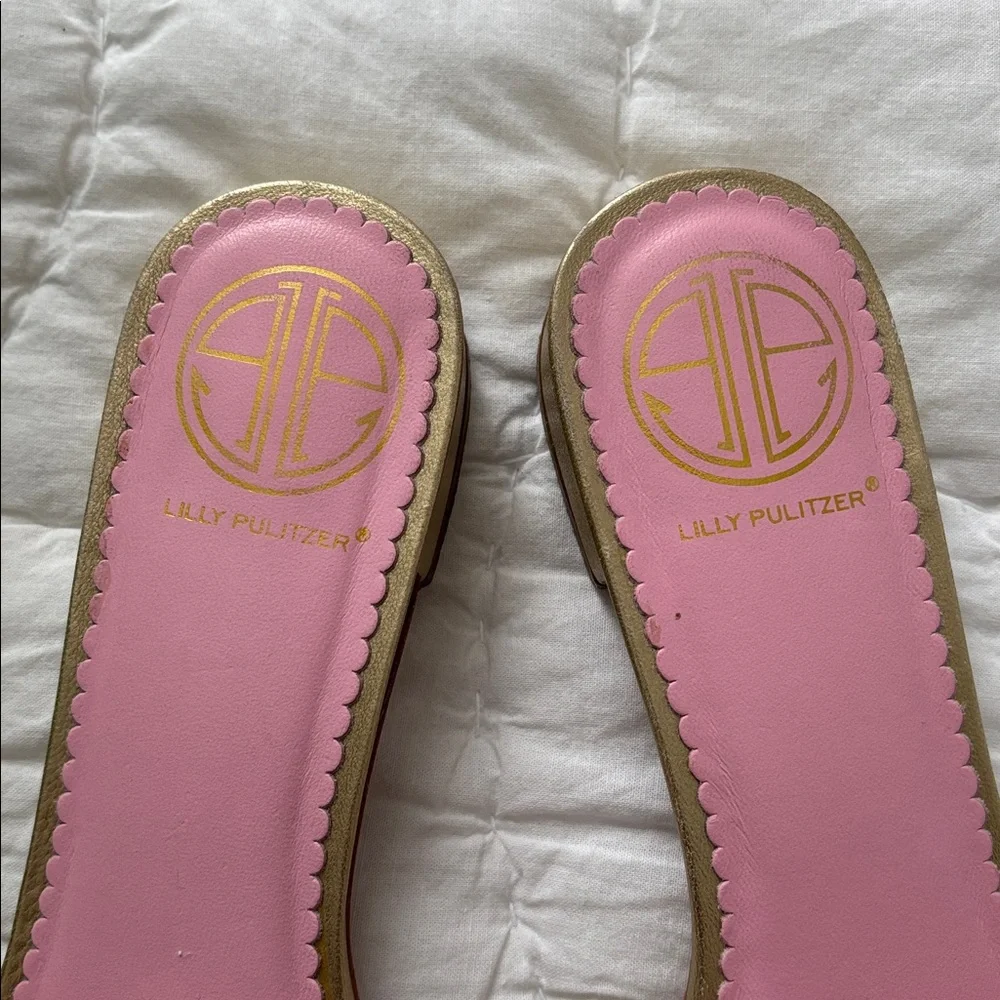 Lilly Pulitzer “Bee Fabulous” Gold Slide Sandals with Bee Accent, size 7.5 - Picture 3 of 4